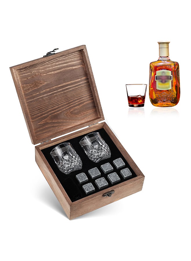 8-Piece Whiskey Stones Set with 2 Glasses and Wooden Box Multicolour 22 x 9.5 x 19cm