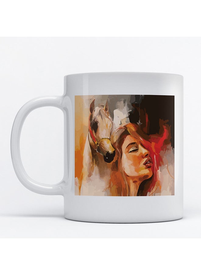 Atiq Woman and Horse Printed Mug White/Orange/Beige