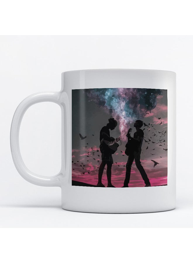 Guitarist Printed Mug White/Grey/Pink