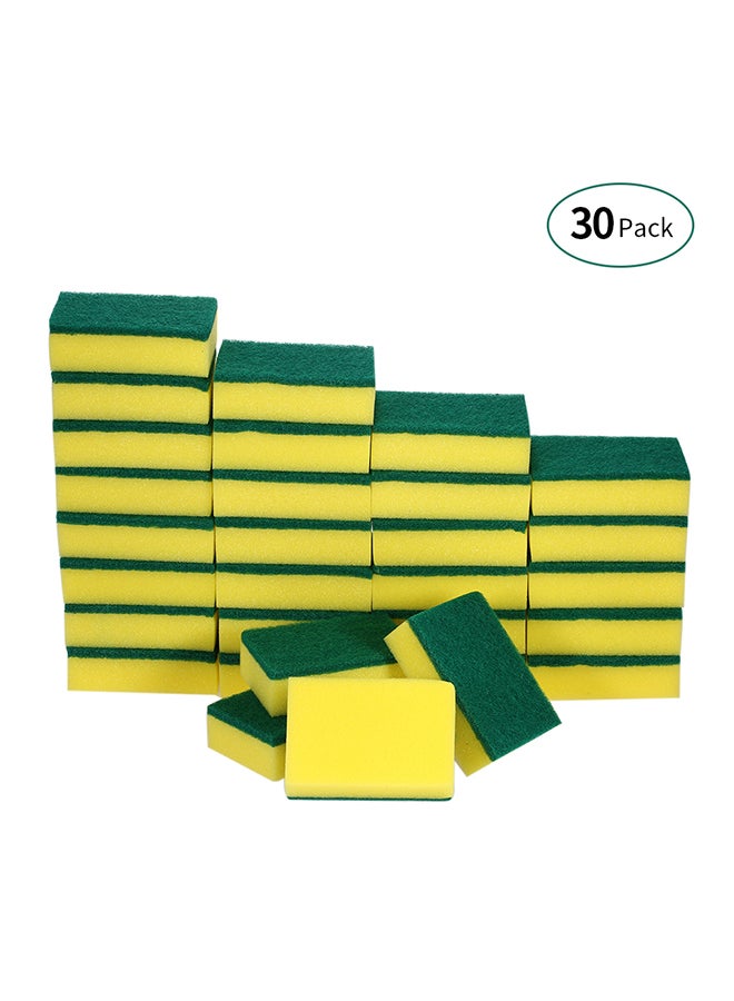 esonmus 30-Piece Double Faced Washing Scrub Sponge Pad Yellow/Green 3.2x7x0.5cm