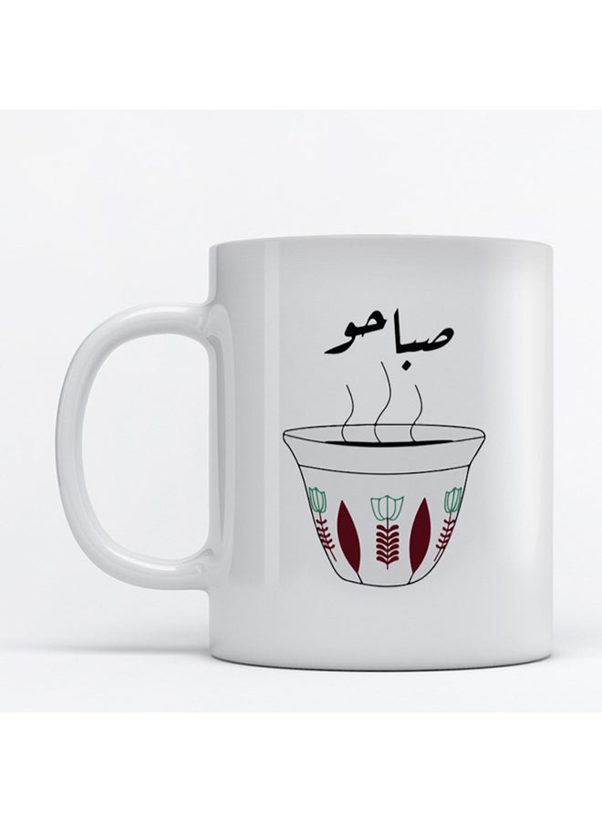مج قهوة وشاي مزين بطبعة كلمة "قهوة" أبيض 350ملليلتر