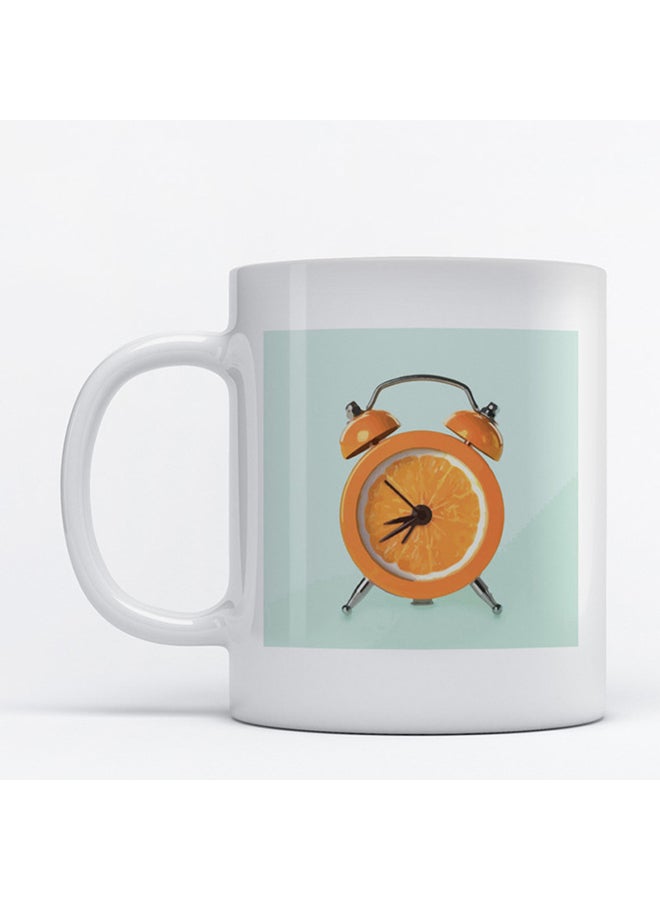 Atiq Alarm Clock Printed Coffee Mug White/Blue/Orange 