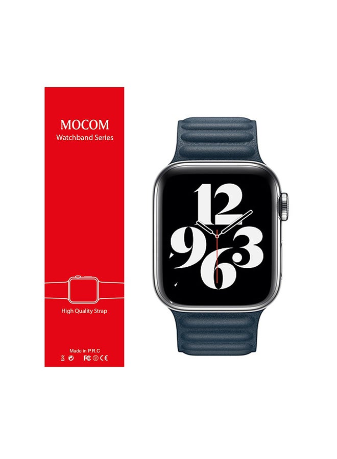 موكوم سوار بديل جلدي لساعة أبل سيريز 6/5/4/3 مقاس 44 مم أزرق بلطيقي - Image 2
