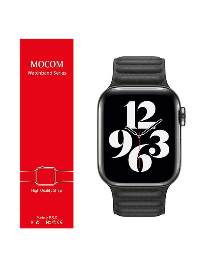 MOCOM Replacement Leather Band For Apple Watch Series 6/5/4/3 44mm Black - Image 2