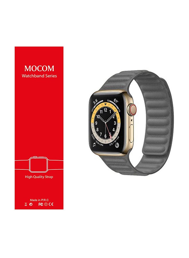 موكوم سوار بديل من الجلد لساعة أبل سيريز 6/5/4/3 مقاس 44 مم رمادي - Image 2