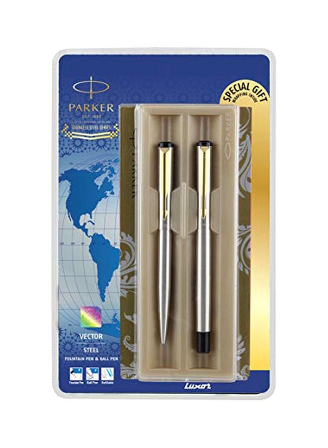 PARKER 2-Piece Stainless Steel Trim Fountain Pen Gift Set Silver/Gold - Image 1