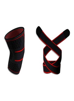 NuSense One Piece Adjustable Compression Knee Brace Support Pads | Size: M | Black/Red 24cm  - Image 1