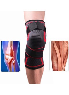 NuSense One Piece Adjustable Compression Knee Brace Support Pads | Size: M | Black/Red 24cm  - Image 2