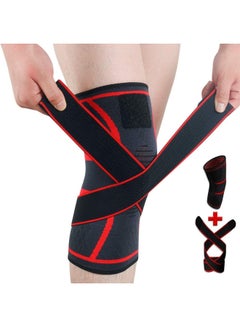 NuSense One Piece Adjustable Compression Knee Brace Support Pads | Size: M | Black/Red 24cm  - Image 3