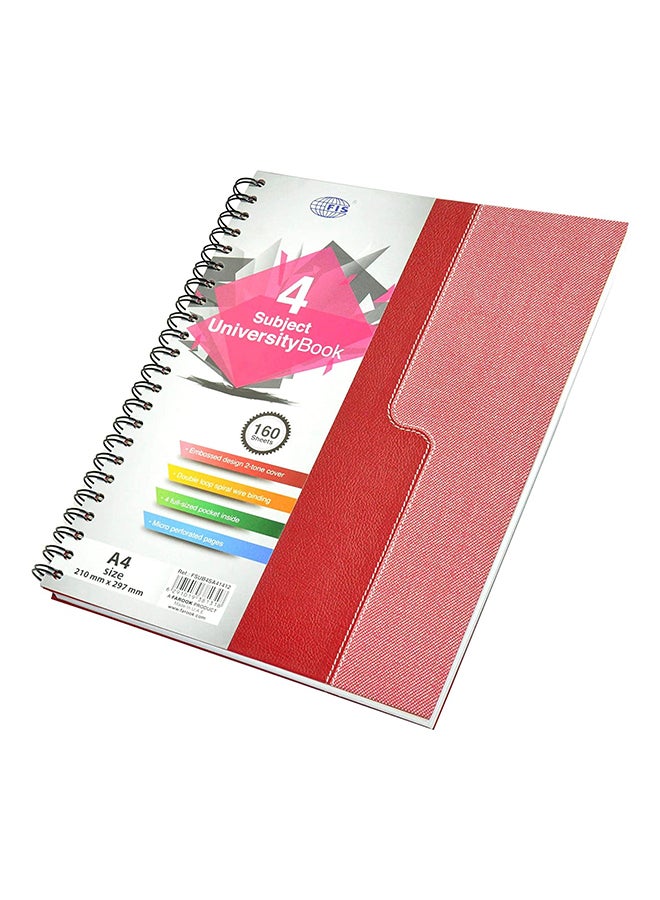 FIS 4 Subject Hard Cover Spiral A4 Notebook, 160 Pages Red/Pink - Image 1