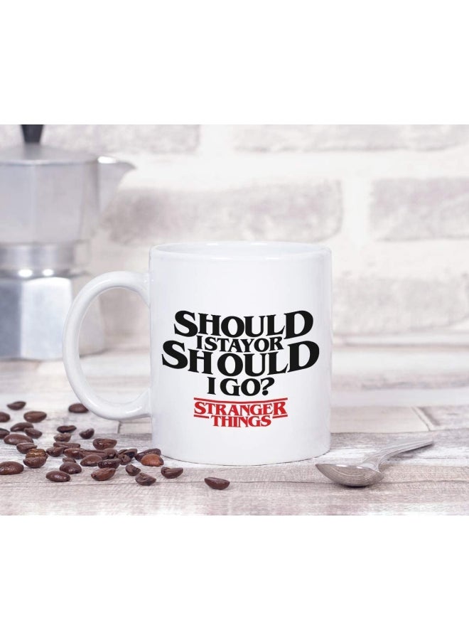 LOUD UNIVERSE Should I Stay Or Go Printed Ceramic Coffee Mug White/Black/Red  - Image 3