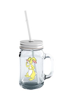 Rebbit Printed Drink Glass With Straw Clear/White/Yellow
