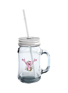 Pink Panther Printed Mason Jar With Lid And Straw Clear/Pink