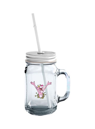 Pink Panther Printed Mason Jar With Lid And Straw Clear/Pink - v1603962275/N22721196A_1