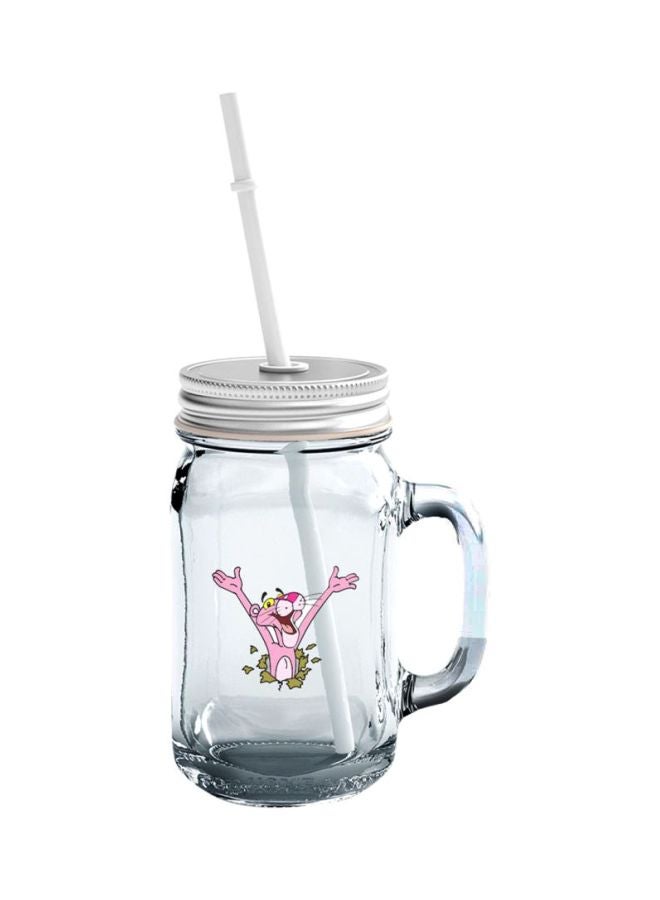 LOUD UNIVERSE - Pink Panther Printed Mason Jar With Lid And Straw Clear/Pink - Image 1