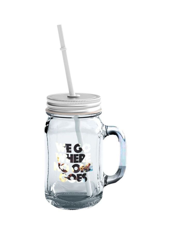 LOUD UNIVERSE Printed Mason Jar With Lid And Straw Clear/Black  - Image 1