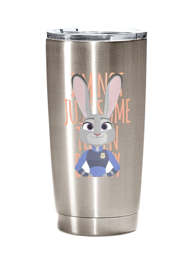 LOUD UNIVERSE Bunny Zootopia Printed Stainless Steel Tumbler With Lid Silver/Grey/Pink  - Image 1