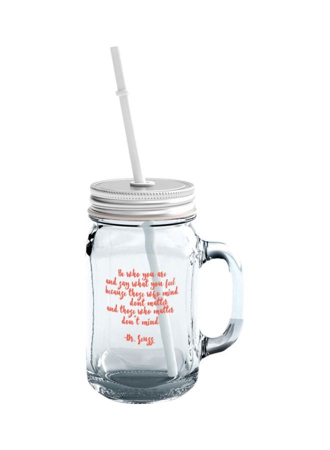 LOUD UNIVERSE Quote Printed Mason Jar With Lid And Straw Clear/Orange  - Image 1