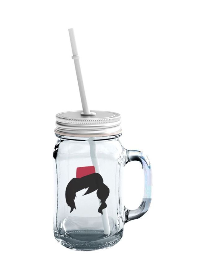 LOUD UNIVERSE Printed Mason Jar With Lid And Straw Clear/Black/Red  - Image 1