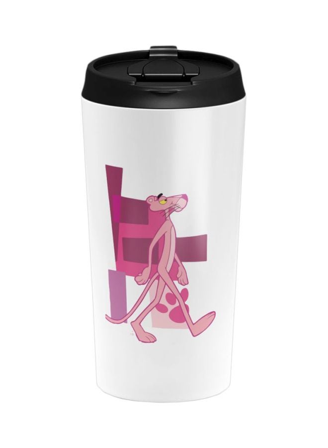 LOUD UNIVERSE Pink Panther Printed Stainless Steel Tumbler With Lid White/Pink/Black  - Image 1