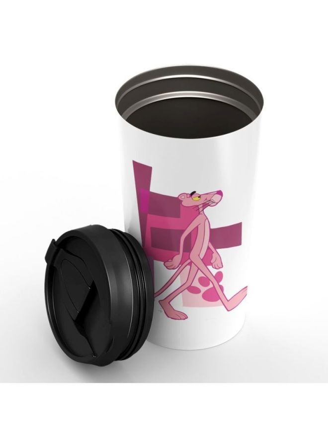 LOUD UNIVERSE Pink Panther Printed Stainless Steel Tumbler With Lid White/Pink/Black  - Image 2