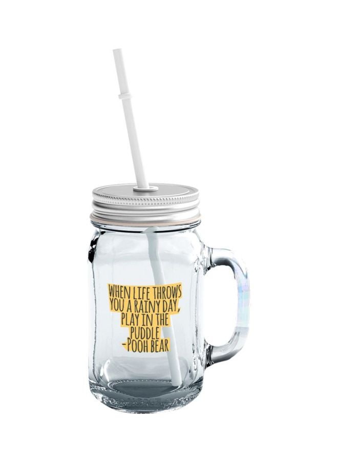 LOUD UNIVERSE Enjoy Little Things Pooh Printed Mason Jar With Lid And Straw Clear/Yellow/Black  - Image 1