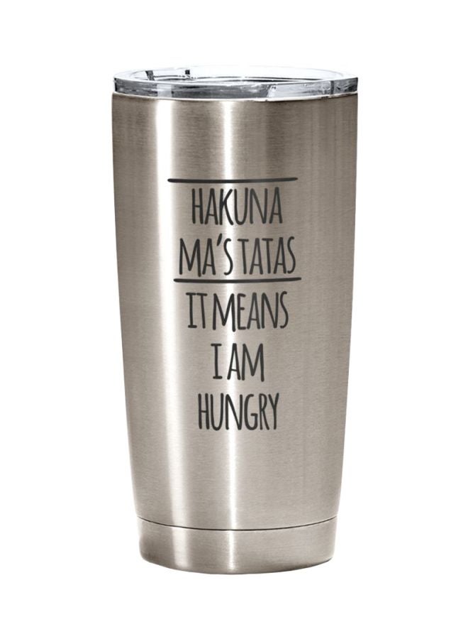 LOUD UNIVERSE Hakuna Matata The Lion King Printed Stainless Steel Tumbler With Lid Silver/Black  - Image 1
