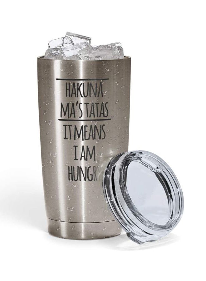 LOUD UNIVERSE Hakuna Matata The Lion King Printed Stainless Steel Tumbler With Lid Silver/Black  - Image 2