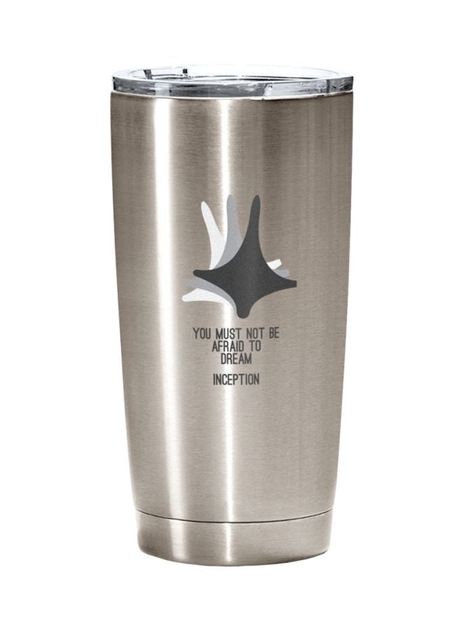 لاود يونيفيرس كوب من الستانلس ستيل مزين بطبعة اقتباس من فيلم "Inception" ومزود بغطاء فضي / أسود / أبيض - Image 1