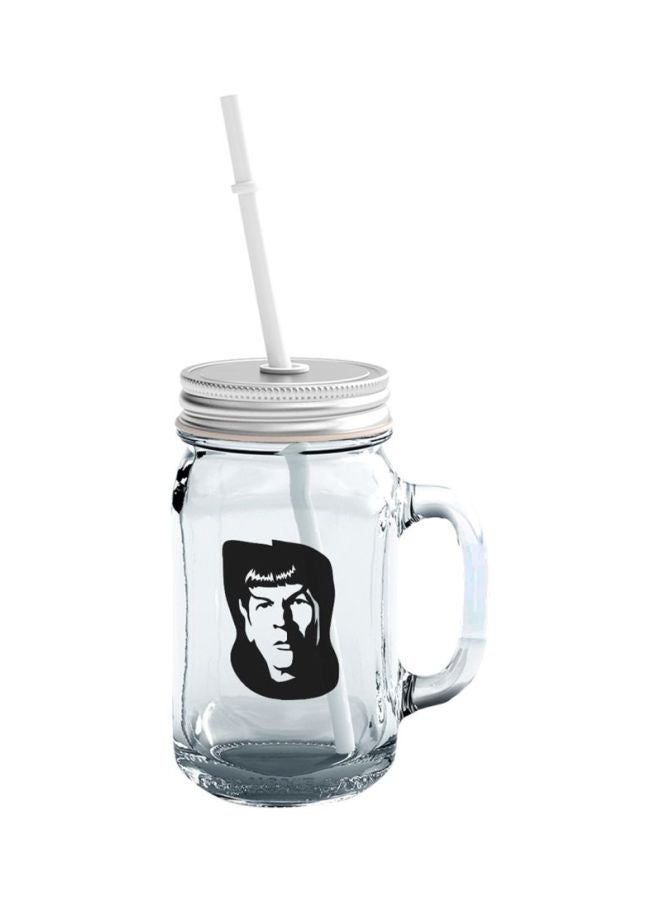 LOUD UNIVERSE Logic Spock Star Trek Printed Mason Jar With Lid And Straw Clear/Black/White  - Image 1