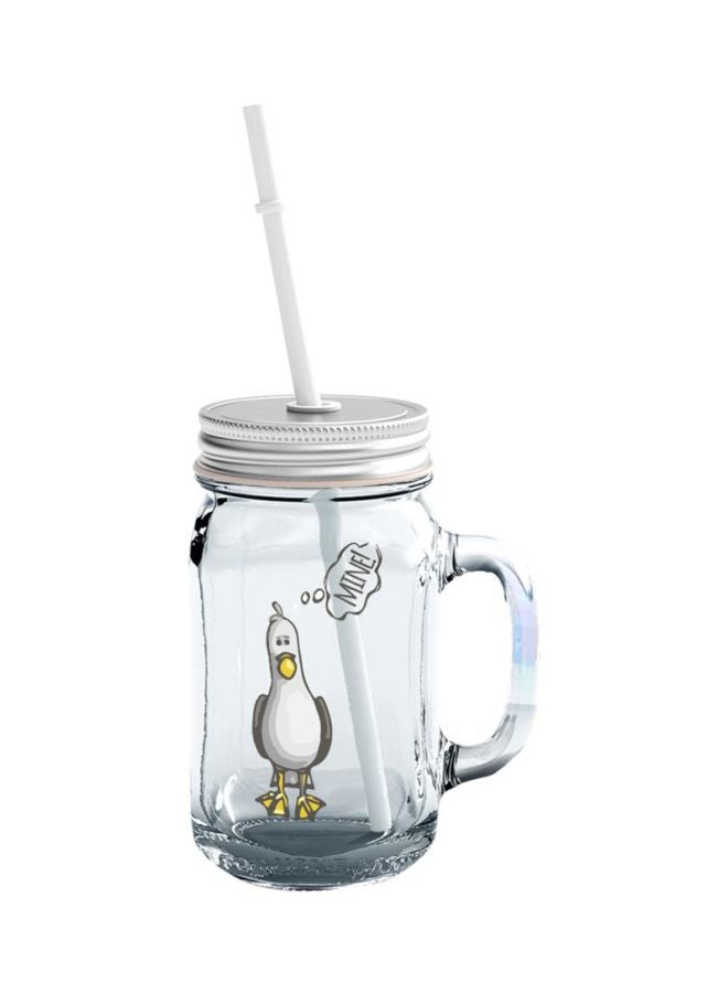 LOUD UNIVERSE Keep Swimming Quote Printed Mason Jar With Lid And Straw Clear/White/Yellow  - Image 1