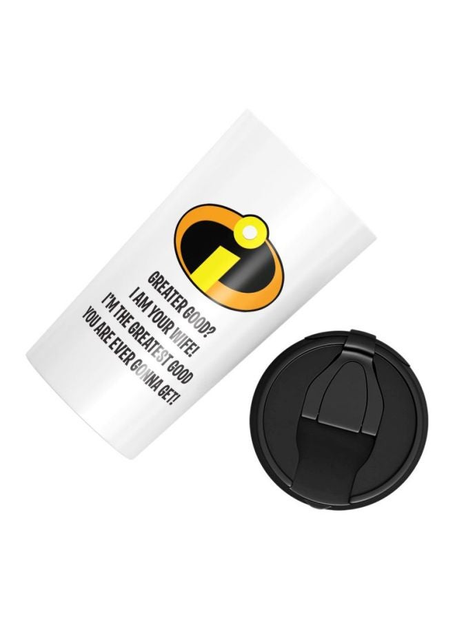 LOUD UNIVERSE Greater Good Quote Incredibles Printed Stainless Steel Travel Tumbler With Lid White/Black/Yellow  - Image 3