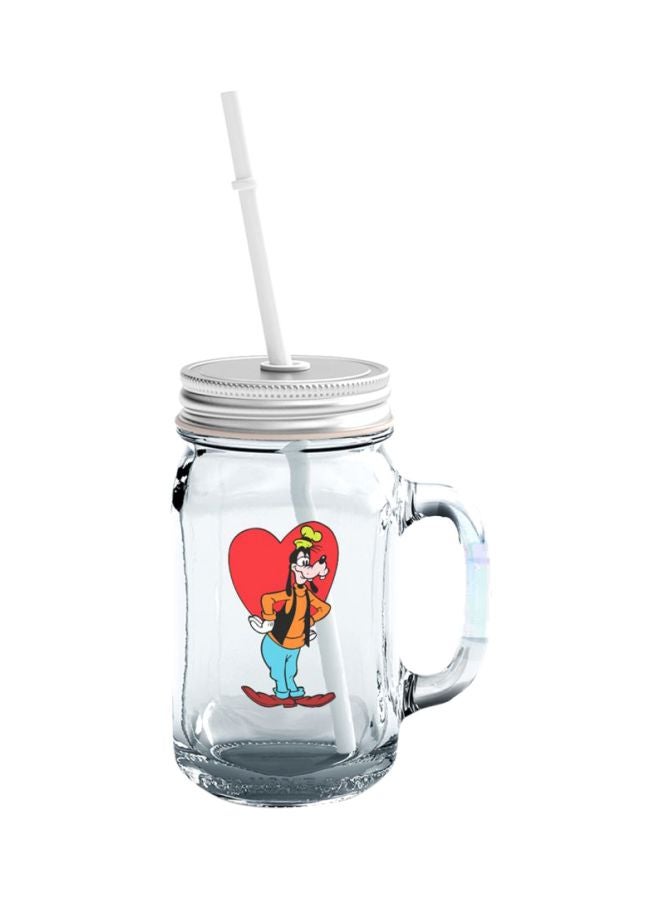 LOUD UNIVERSE Goofy Face Printed Glass Mason Jar With Lid And Straw Clear/Red/Orange  - Image 1