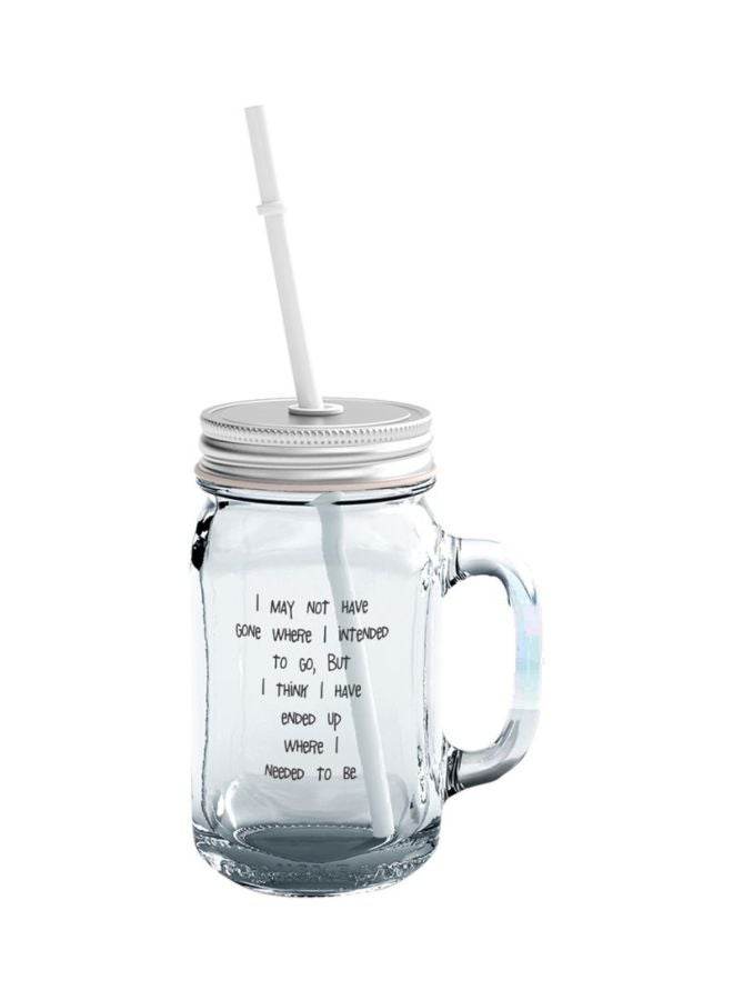 LOUD UNIVERSE Movie Up Character Printed Glass Mason Jar With Lid And Straw Clear/Black  - Image 1