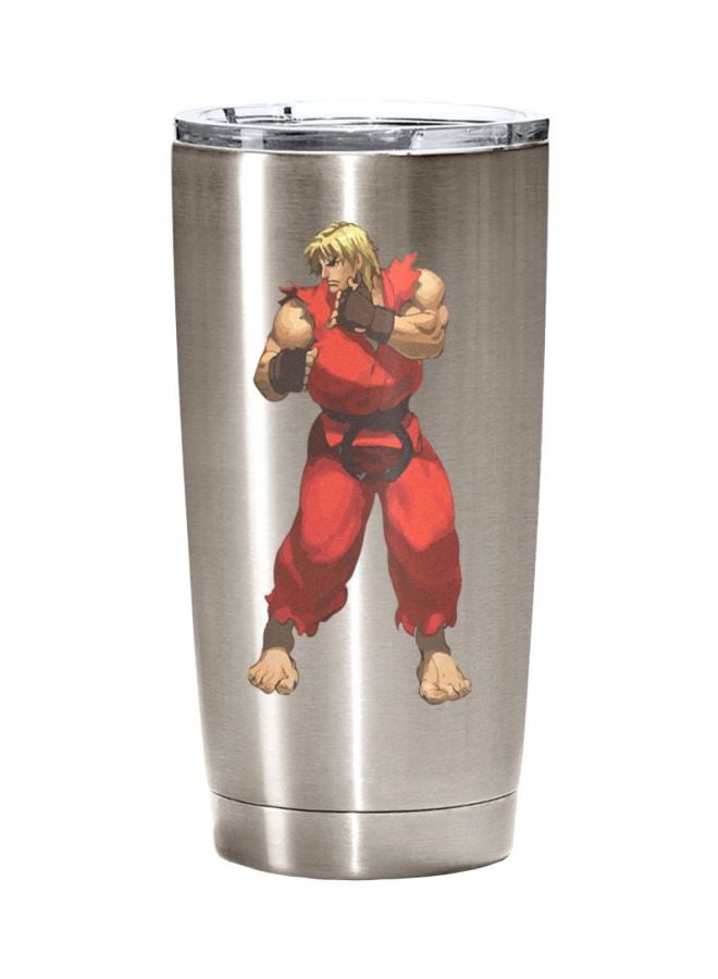 LOUD UNIVERSE Ken Action Figure Printed Stainless Steel Travel Tumbler With Lid Silver/Red/Brown  - Image 1
