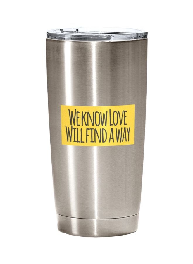 LOUD UNIVERSE We Know Love Will Find A Way Printed Stainless Steel Travel Tumbler With Lid Silver/Yellow/Black  - Image 1