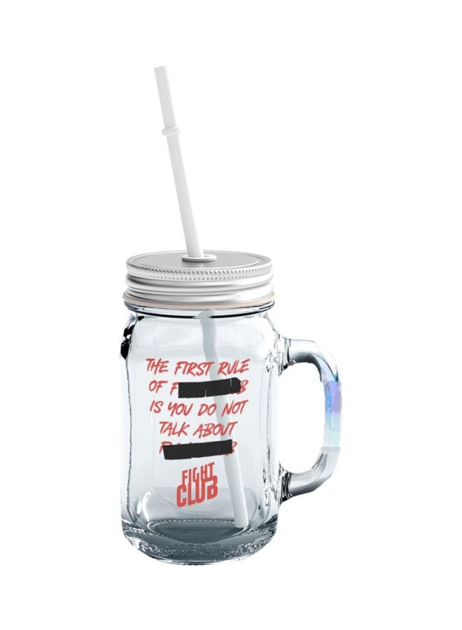 LOUD UNIVERSE Fight Club Classic Glasses Aviators Printed Glass Mason Tumbler With Lid And Straw Clear/Red/Black  - Image 1