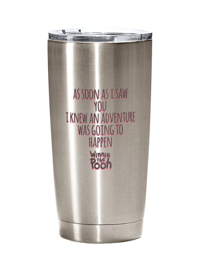 LOUD UNIVERSE Adventure Quote Pooh Printed Stainless Steel Travel Tumbler With Lid Silver/Black/Pink  - Image 1