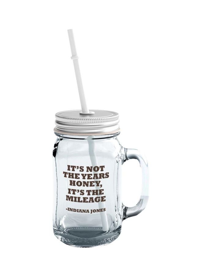 LOUD UNIVERSE Indiana Jones Quote Printed Mason Jar With Lid And Straw Clear/Silver/Black  - Image 1