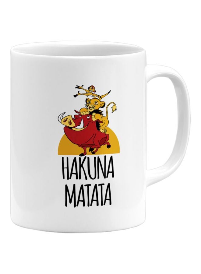Hakuna Matata Lion King Printed Ceramic Coffee Mug White/Black/Yellow