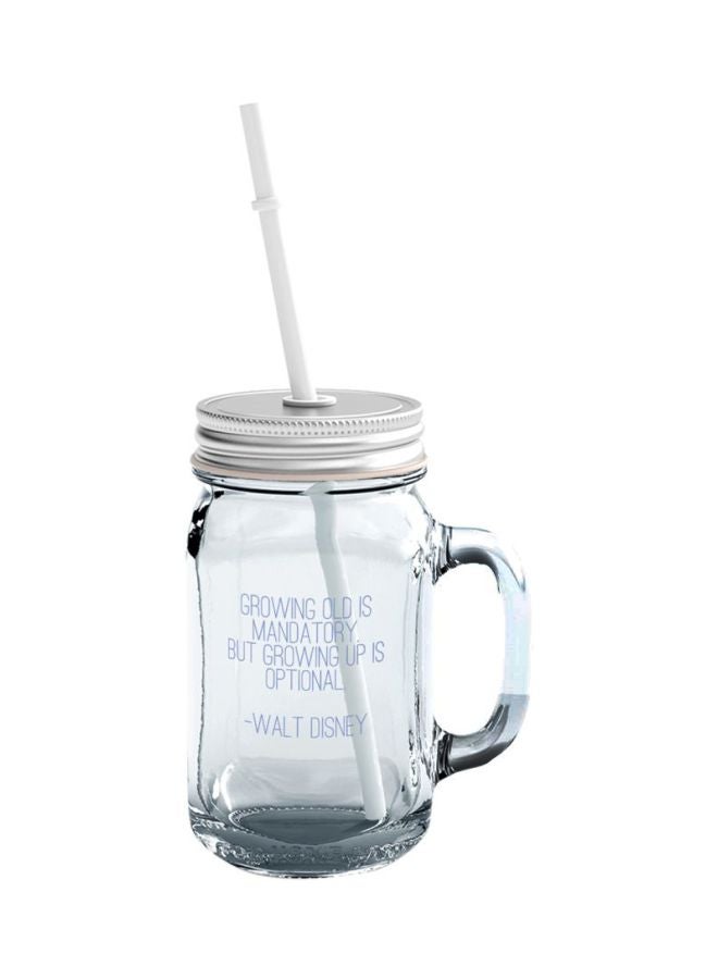 LOUD UNIVERSE Ellie Quote Printed Mason Jar With Lid And Straw Clear/Silver/Blue  - Image 1