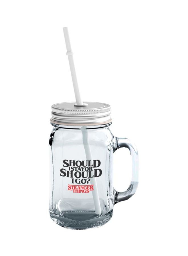 LOUD UNIVERSE Stranger Things Printed Mason Jar With Lid And Straw Clear/Silver/Black - Image 1