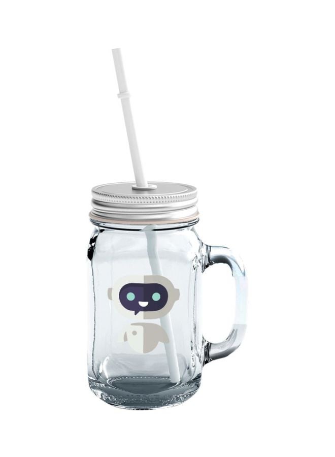 LOUD UNIVERSE Love Quote Movie Up Printed Mason Jar With Lid And Straw Clear/Silver/Black  - Image 1