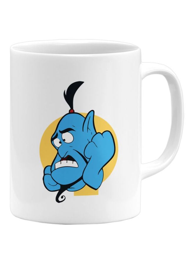 LOUD UNIVERSE Stressed Out Genie Aladdin Printed Ceramic Coffee Mug White/Blue/Yellow 
