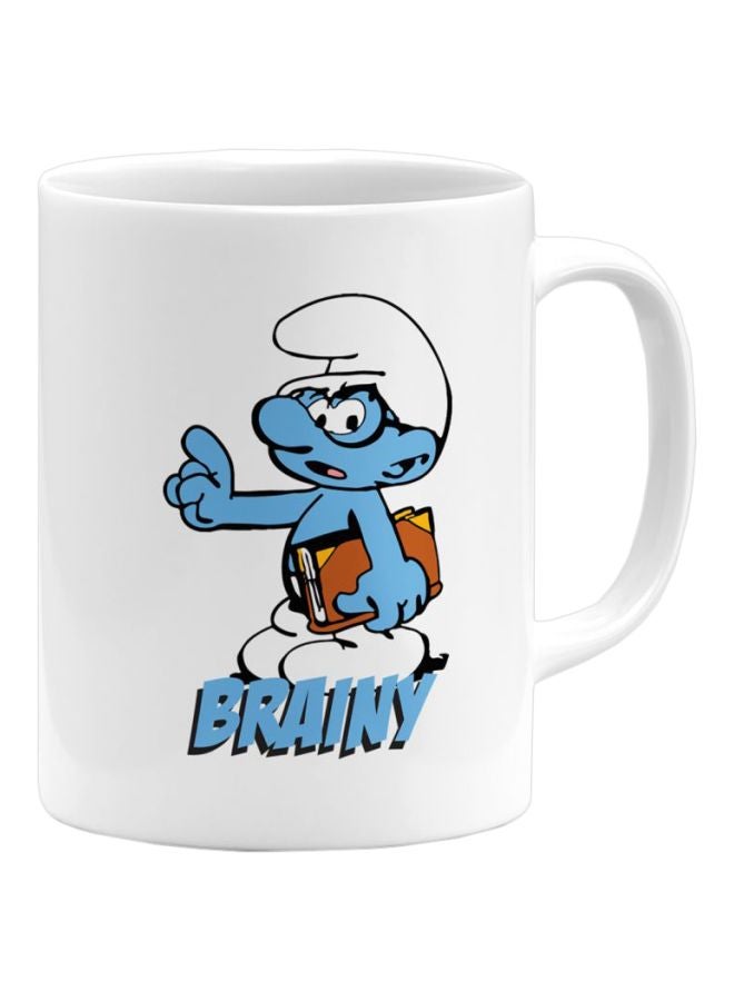 LOUD UNIVERSE Brainy Smurf Printed Ceramic Coffee Mug White/Blue/Red 