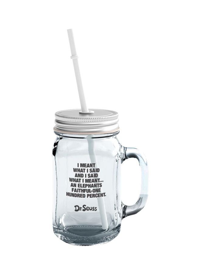 LOUD UNIVERSE Never Budge Quote Printed Glass Mason Jar With Lid And Straw Clear/Silver/Black  - Image 1