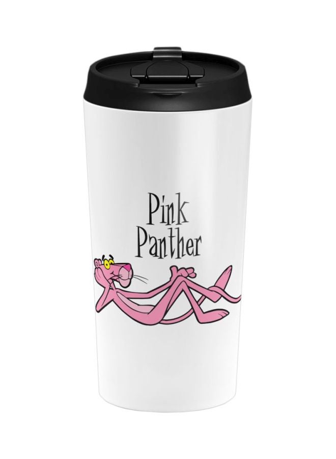LOUD UNIVERSE Chilling Panther Printed Stainless Steel Tumbler With Lid White/Black/Pink  - Image 1