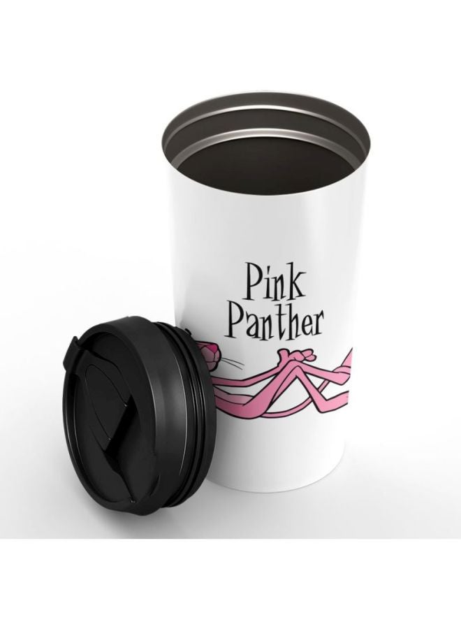 LOUD UNIVERSE Chilling Panther Printed Stainless Steel Tumbler With Lid White/Black/Pink  - Image 2