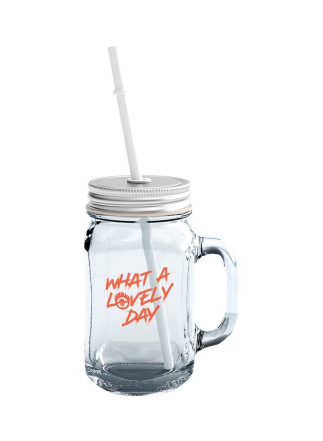 LOUD UNIVERSE Furiosa Art Printed Glass Mason Jar With Lid And Straw Clear/Silver/Orange  - Image 1