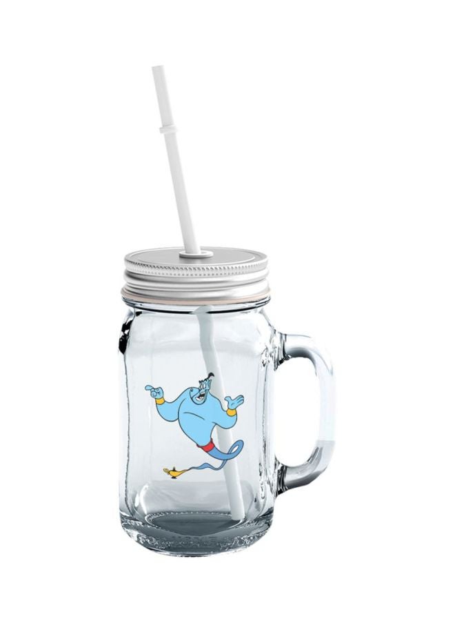 LOUD UNIVERSE Abrahah Aladdin Strait Outta Printed Glass Mason Jar With Lid And Straw Clear/Silver/Blue  - Image 1